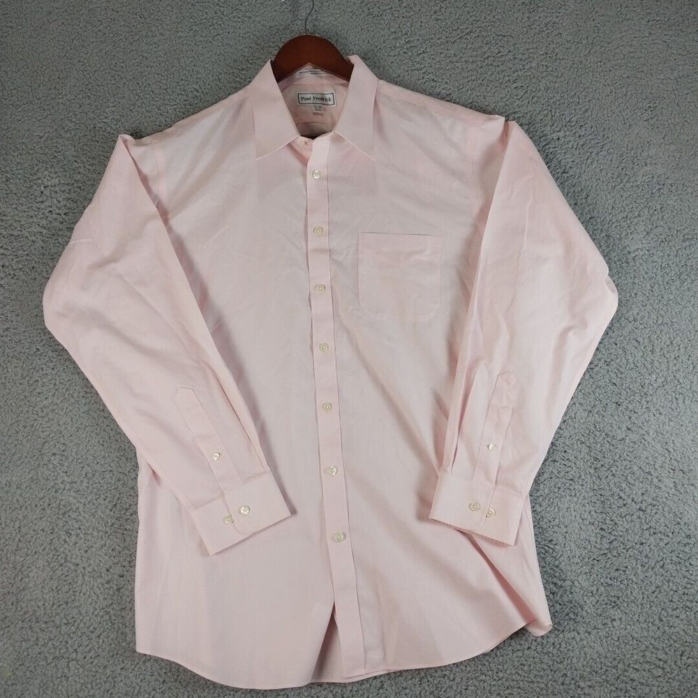 Paul Fredrick Shirt Men's 17.5 36 Long Sleeve Button Up Pink Slim Fit Non-Iron